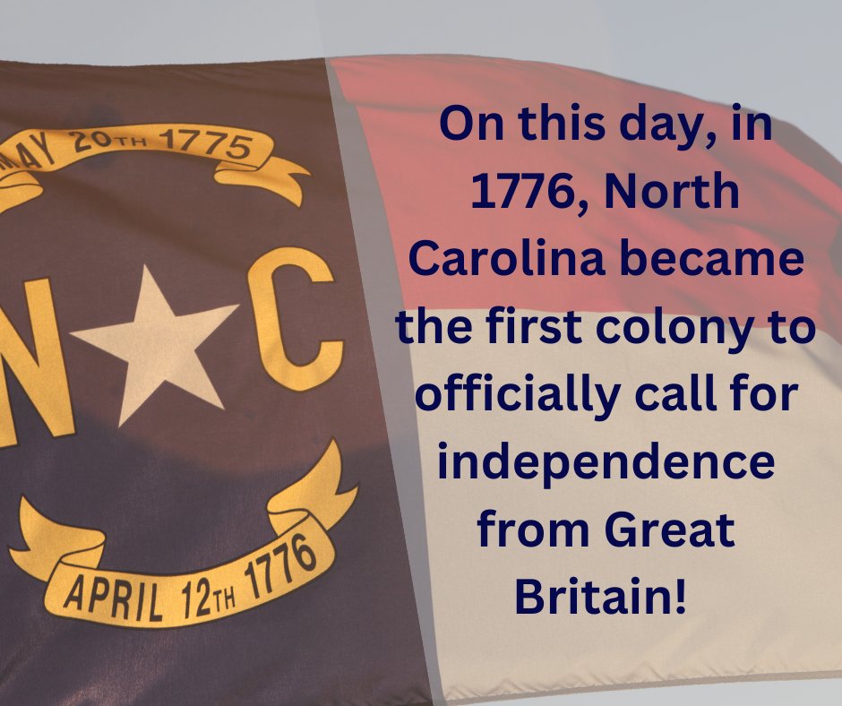 Crutchfield4NC's tweet photo. On this day, in 1776, #NC  became the FIRST IN FREEDOM as the first colony to officially call for independence from Great Britain! The resolution became known as the #HalifaxResolves and is why April 12th 1776 is on the North Carolina flag. #ncga #ncpol #FirstInFreedom https://t.co/9pIm0HfM3W
