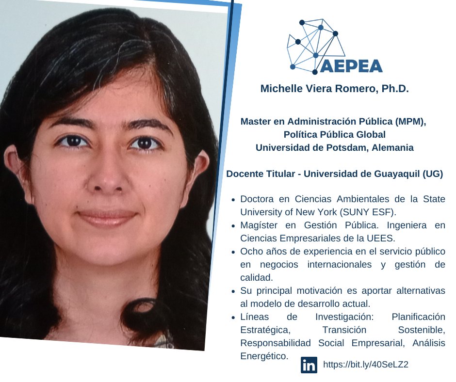 AepeaE's tweet photo. 📷Le  damos la bienvenida a AEPEA a  @michviera , Ph.D. en Ciencias Ambientales y  Master en  Administración Pública de la Universidad de Postdam,  Alemania. 
Más infomación en este link 📷https://t.co/HLyrZK8UsX
#AEPEA #CreandoLazos #mujeresenlaciencia #bienvenida https://t.co/V3QV4Nx67V