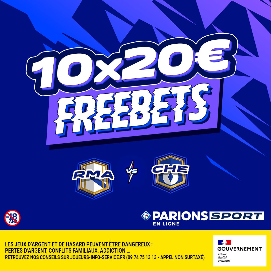 ParionsSport's tweet photo. ⚽ Gros choc pour ces 1/4 de finale de LDC entre le Real Madrid et Chelsea !

On régale avec 10x20€ de freebets si tu trouves le score exact 😎

Pour jouer : 
1. RT + Follow 
2. Donne le score exact en commentaire + #FreebetParionsSport https://t.co/iHHagzxloZ