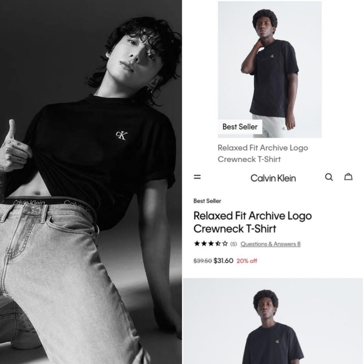 The CK T-shirt worn by JungKook in the picture (despite not yet 