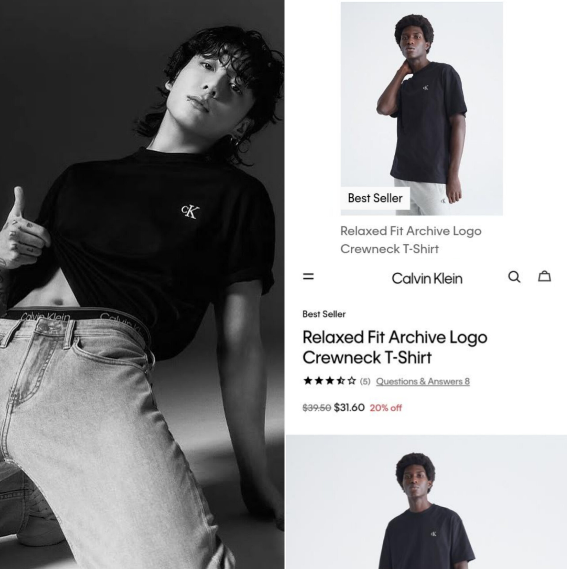 Jungkook SNS  on X: The CK T-shirt worn by JungKook in the picture  (despite not yet uploaded by CK on any platforms except Chinese site) is  the Best Seller on @CalvinKlein