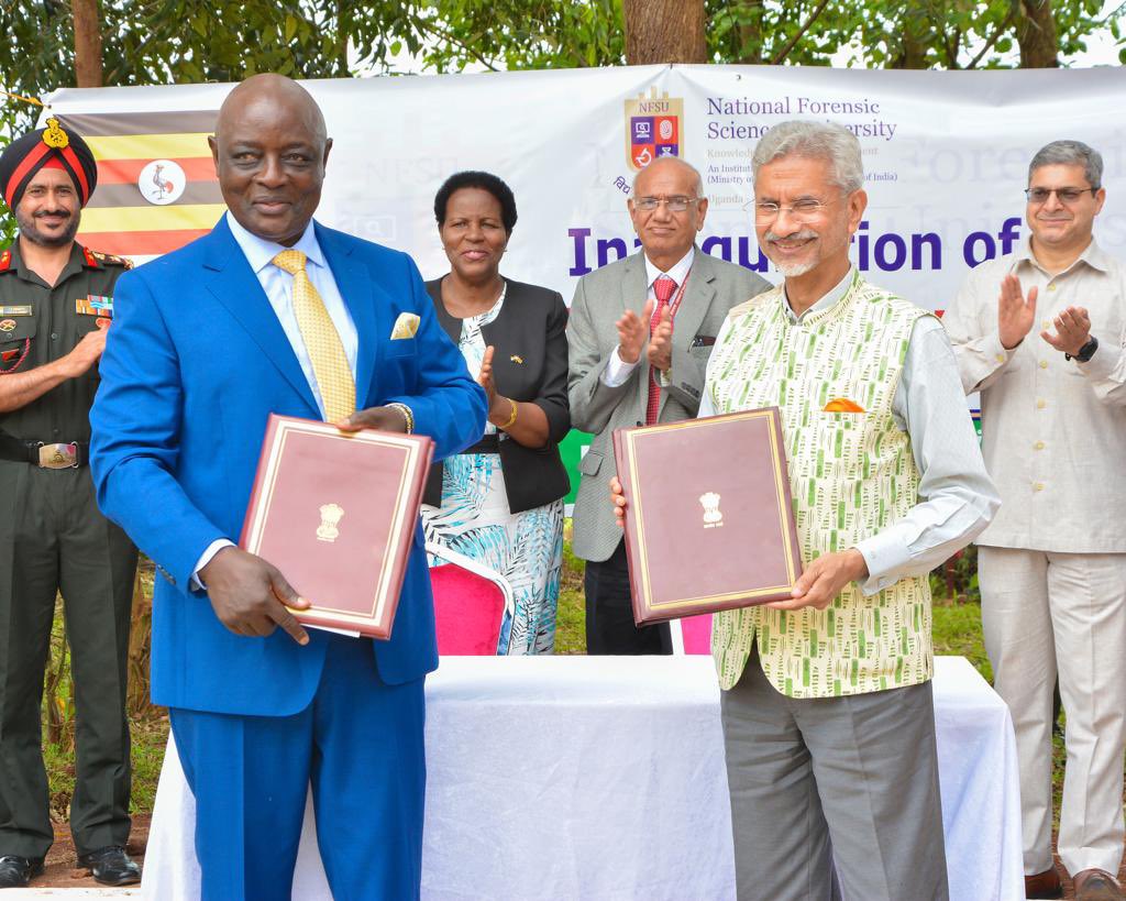 NFSU_Official's tweet photo. Dr. S. Jaishankar, External Affairs Minister, India, inaugurated NFSU's first off-shore campus in Uganda on 12 Apr.'23. Dr. J.M. Vyas, VC-NFSU said "It is a historic moment &amp; important milestone in expanding the forensic sciences initiatives abroad." https://t.co/UUqX6k8zBs
