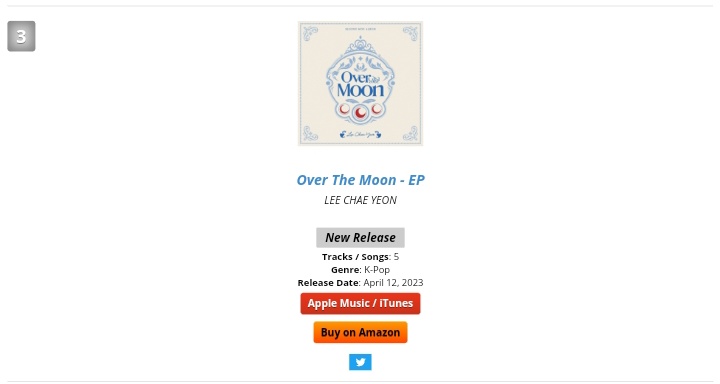 picsoflcy's tweet photo. 🇺🇸 US iTunes Top 100 K-Pop Albums:

#3. LEE CHAEYEON - Over The Moon (NEW)

#이채연 #LEECHAEYEON @official_LCY https://t.co/1cnSupnj7Z
