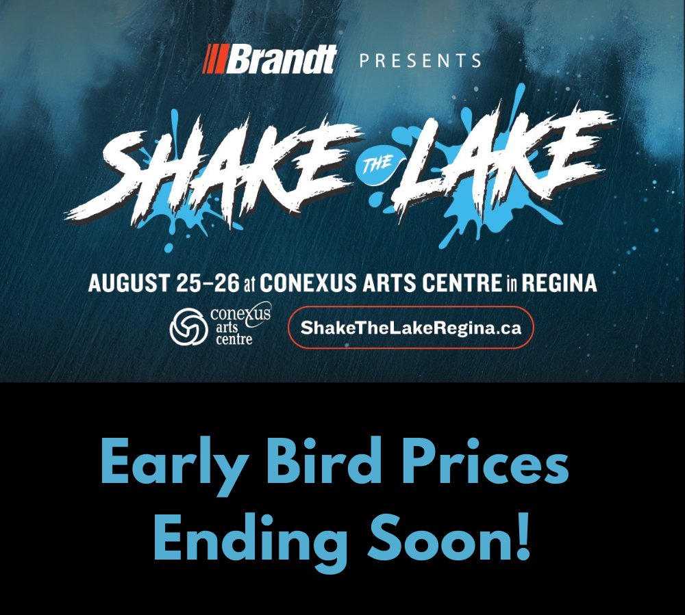 Don't Miss Out! Thursday, April 13 is your last chance to get early bird pricing on weekend passes.  
conexusartscentre.ca/shake-the-lake 
#YQR #YQREvents #SeeYQR #Seeyouatthecentre #ShakeTheLake