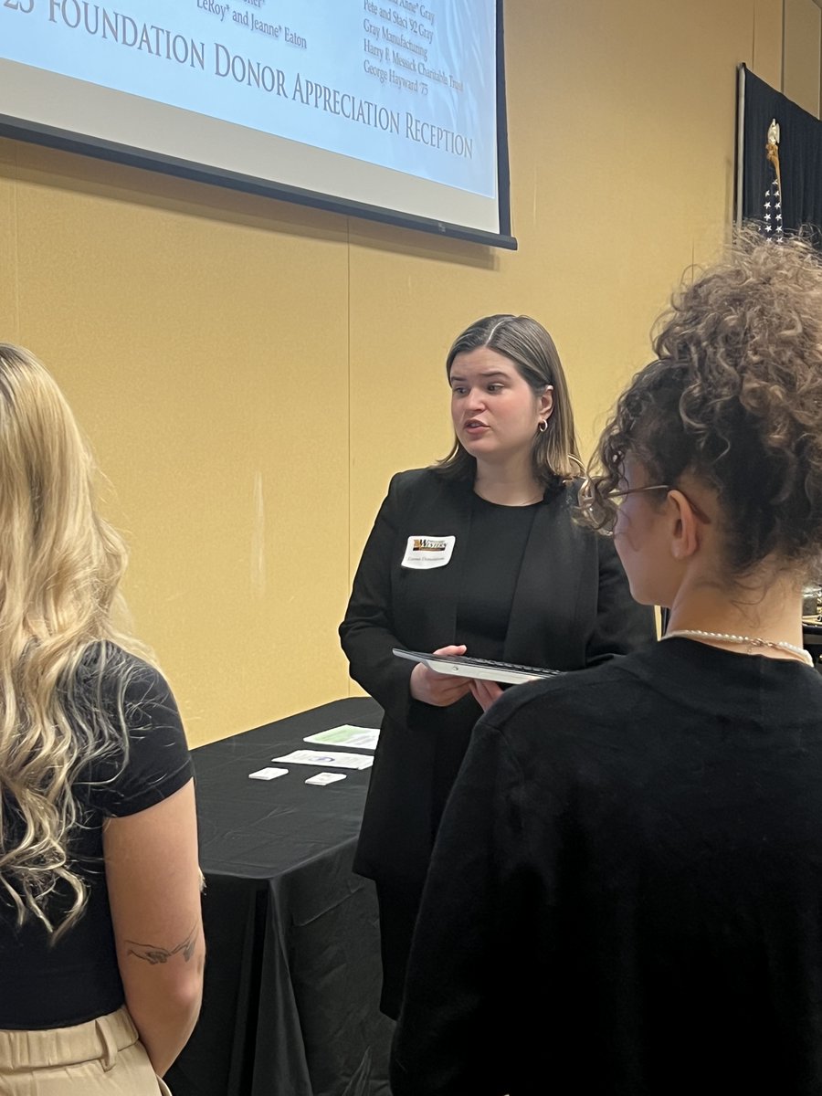 MWSUCOMM's tweet photo. Dr. Carviou and editors from Griffon Media and Dr. Jackson and students from COM 415 PR Campaigns class participated in last night's MWSU Foundation Donor Appreciation Reception demonstrating their applied learning efforts! #GoGriffs #appliedlearning #griffonmedia https://t.co/9KvHgzAFnH
