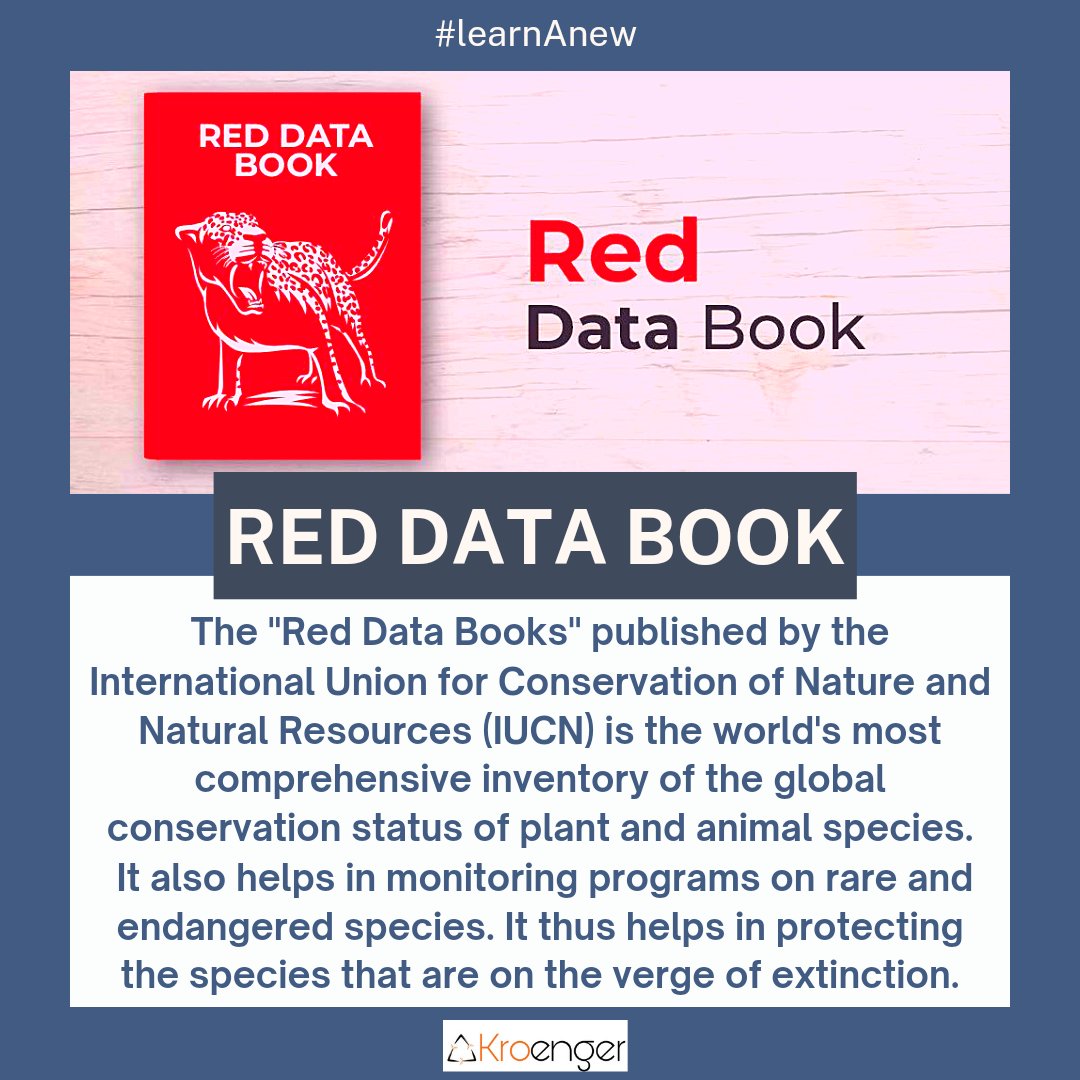 kroenger's tweet photo. The "Red Data Books" published by the IUCN is the world's most comprehensive inventory of the global conservation status of plant and animal species. It also helps in monitoring programs on rare and endangered species.
#reddatabook #biodiversityconservation #savethewildlife #upsc https://t.co/Vtd53lqSpy