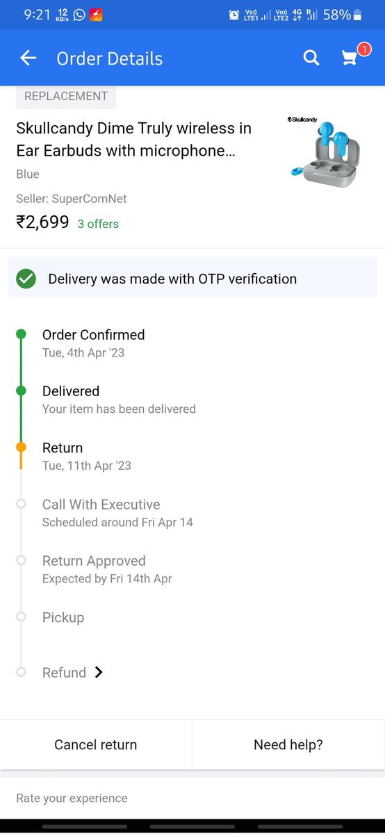 AshishS51015209's tweet image. Order I'd: OD327714526063170100
I was ordered a earbuds but I got the defective product and I was tried to reach to Flipkart 3 to 4 times.But no one giving a response. It's a wrost experinc ever.#Flipkart #flipkartatyourservice #flipkartfrod