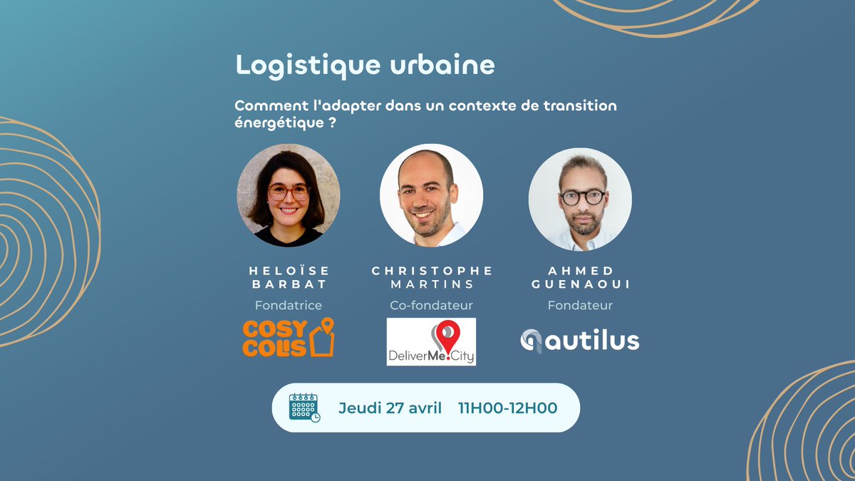 Ahmed Guenaoui (@ahguena) on Twitter photo Prochain #webinaire de Nautilus Energy sur la #logistique urbaine.
Comment l'adapter dans un contexte de transition énergétique ?
avec Heloïse Barbat de Cosy Colis et <a href="/ChrisMartins_FR/">Christophe Martins</a> de <a href="/DelivermeC/">DeliverMe.City</a>
Inscription par ici ⬇️⬇️
app.livestorm.co/p/e35702ec-ef4… Prochain #webinaire de Nautilus Energy sur la #logistique urbaine.
Comment l'adapter dans un contexte de transition énergétique ?
avec Heloïse Barbat de Cosy Colis et <a href="/ChrisMartins_FR/">Christophe Martins</a> de <a href="/DelivermeC/">DeliverMe.City</a>
Inscription par ici ⬇️⬇️
app.livestorm.co/p/e35702ec-ef4…