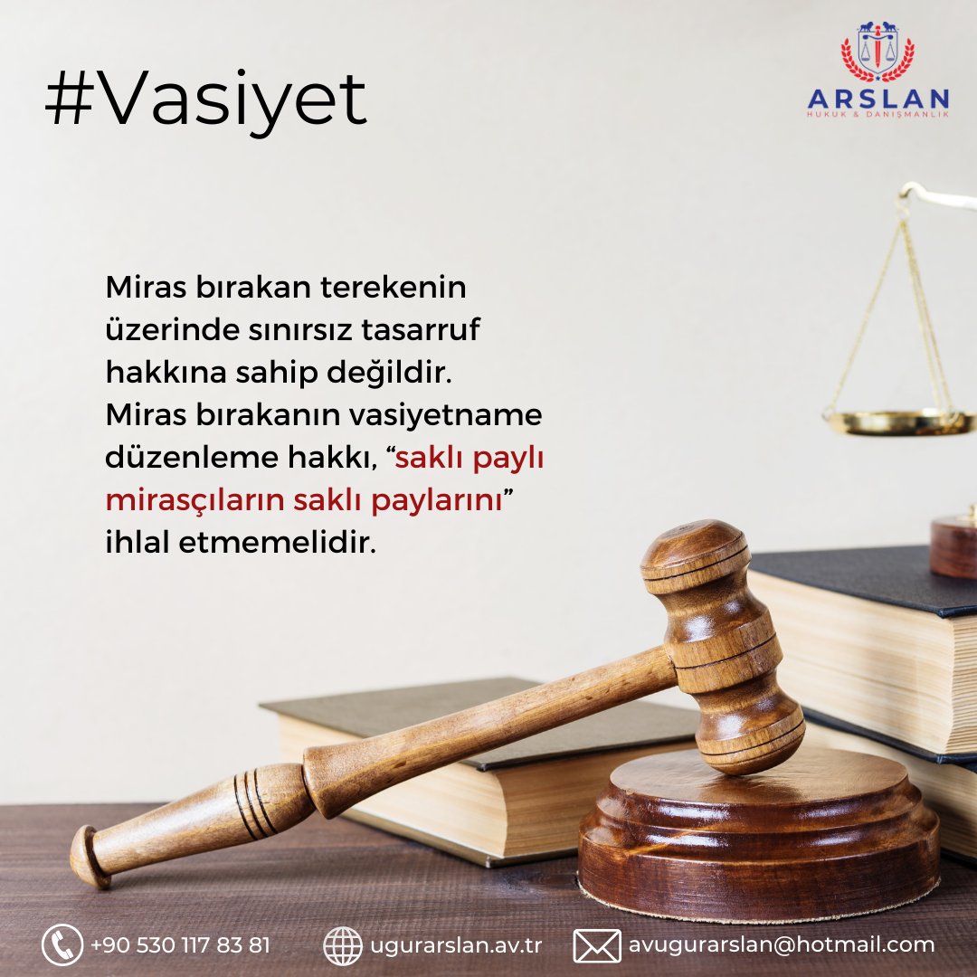 📌 Detaylı bilgi ve iletişim için ;
 ☎ +90 530 117 83 81
📩 avugurarslan@hotmail.com
🌐 ugurarslan.av.tr
---
#vasiyet #vasiyetname #vasiyetimdir #miras #mirascı #mirasavukatı #ankaraavukat #ankara #avukat #avukatbul #hukuk #hukukçu #yargı #avukatarıyorum #avukatuğurarslan