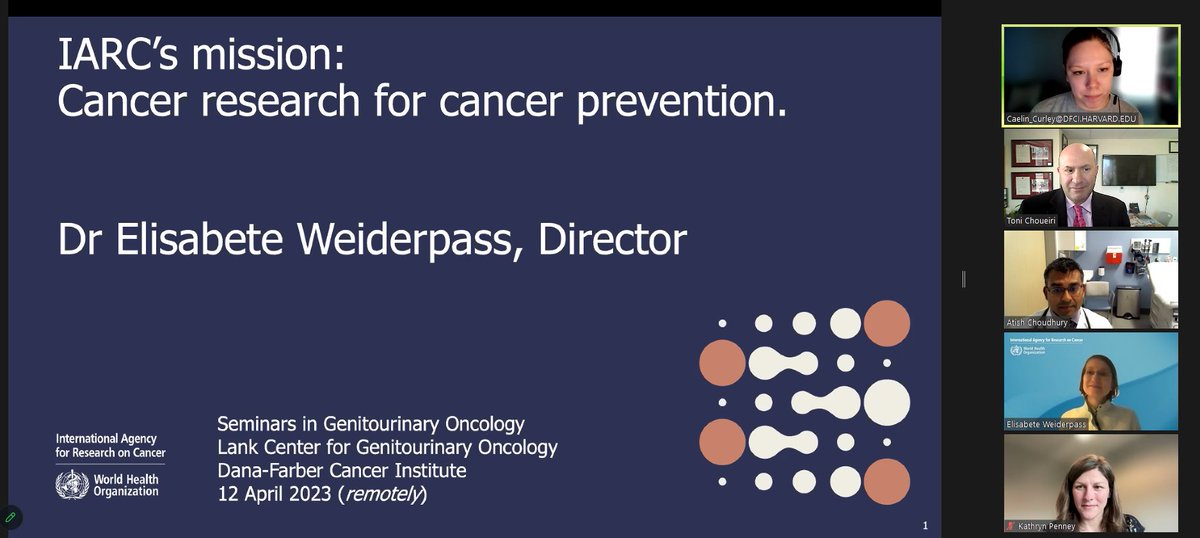 DrChoueiri's tweet photo. We are very fortunate today @DanaFarber_GU to have @IARCWHO Director Dr. @IARC_DIR Elisabete Weiderpass as part of our #GUSeminars! Thank you @LGlimcherMD for the intro and @AtishChoudhury for hosting! https://t.co/tel5BSJupC