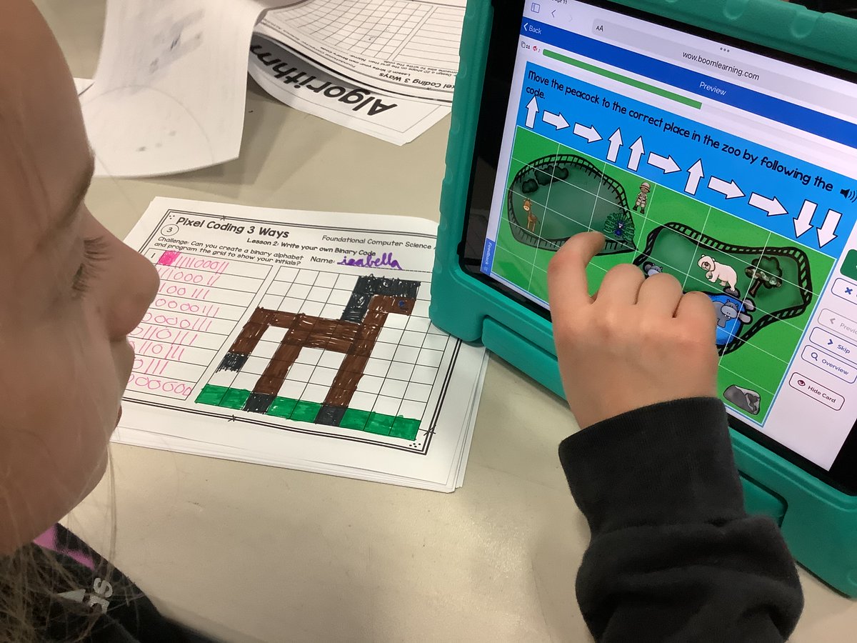 STEMatCCS's tweet photo. Fourth grade #STEM students collaborate as they write and decipher programs! Binary code was used to write and creat art while tech was used to write pathway programs! #Coding is fun! #ISTE #codingkids #coding is fun #100daysofcodechallenge https://t.co/RuSTIHfHMO