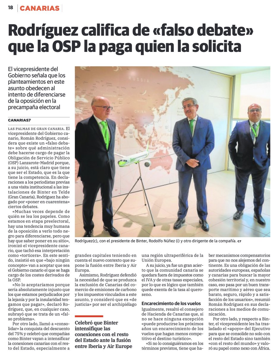🇮🇨 Bajo ningún concepto #Canarias se hará cargo de los costes de implantación de la Obligación de Servicio Público (OSP) Lanzarote-Madrid.

🗣️ <a href="/RomanRodWeb/">Román Rodríguez</a>: "Se trata de una competencia del Estado".

🗞️ <a href="/canarias7/">Canarias7</a> 👇
canarias7.es/politica/rodri…