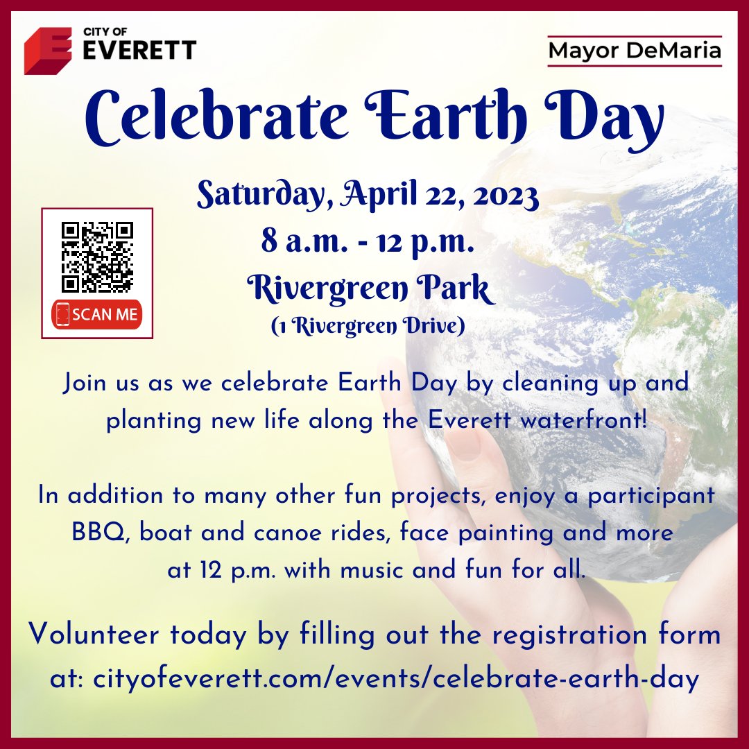 EverettPubLibs's tweet image. COMING UP: Join the City of Everett in an Earth Day Celebration on Saturday, April 22 at Rivergreen Park! Registration is required. Please visit cityofeverett.com/events/celebra… for details and to register.  🌎

#earthday #everettma