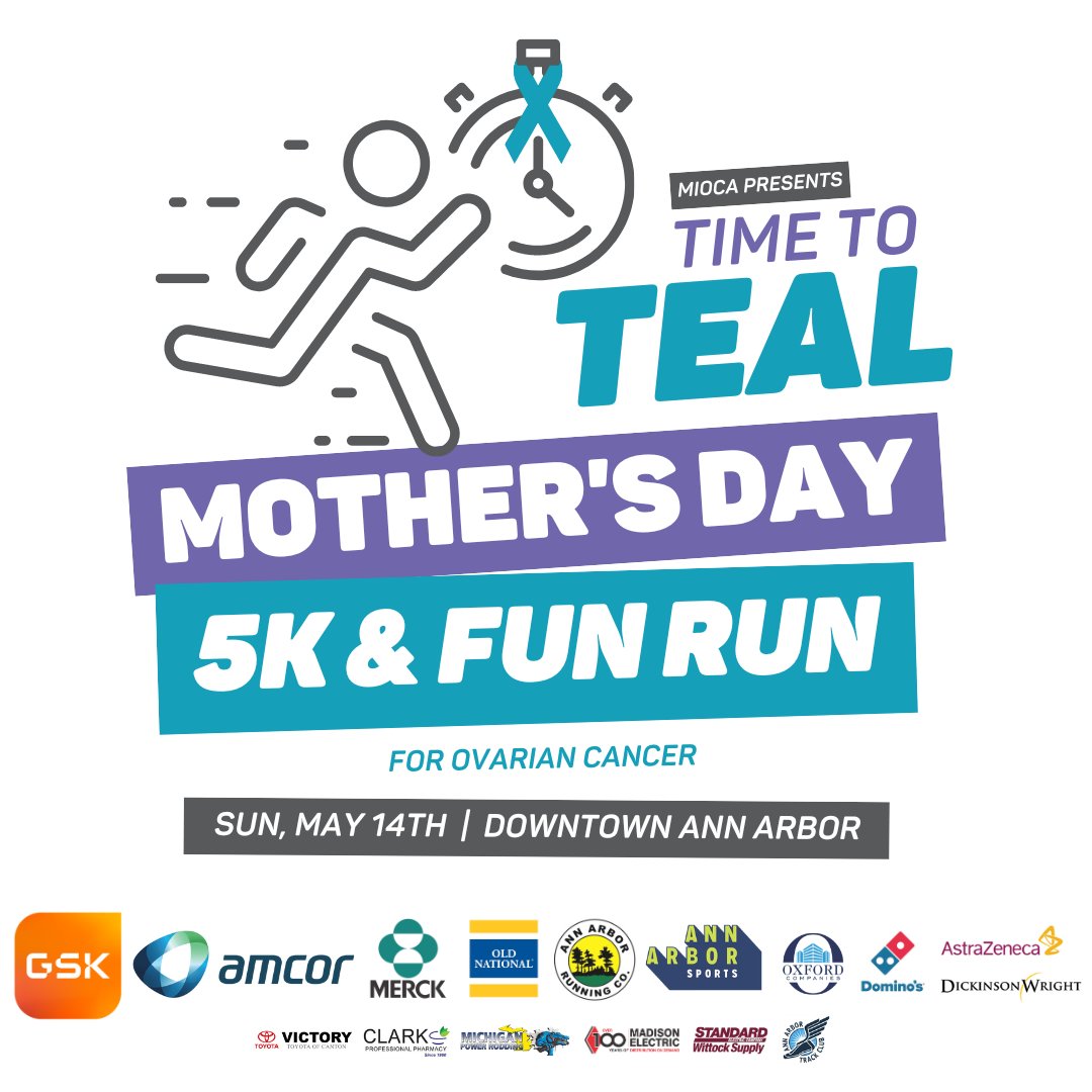 Join MIOCA in Ann Arbor this Mother's Day for our 12th annual Time to Teal 5k &amp; Fun Run/Walk! Come help us celebrate the incredible women in our lives for Mother's Day and raise crucial ovarian cancer awareness in our community.

Sign up today: conta.cc/40NqHLh