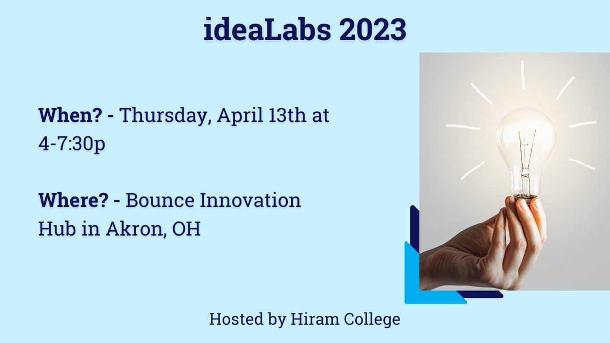 EecOhio's tweet photo. It's almost time for ideaLabs 2023! Who's excited?

The event starts at 4p and will take place at @Bounce_Hub in Akron, OH!

We'd also like to say thank you to @hiramcollege for hosting this event!

#idealabs2023 #entrepreneur #businesspitch #venture #growth https://t.co/y7CTX42nfn
