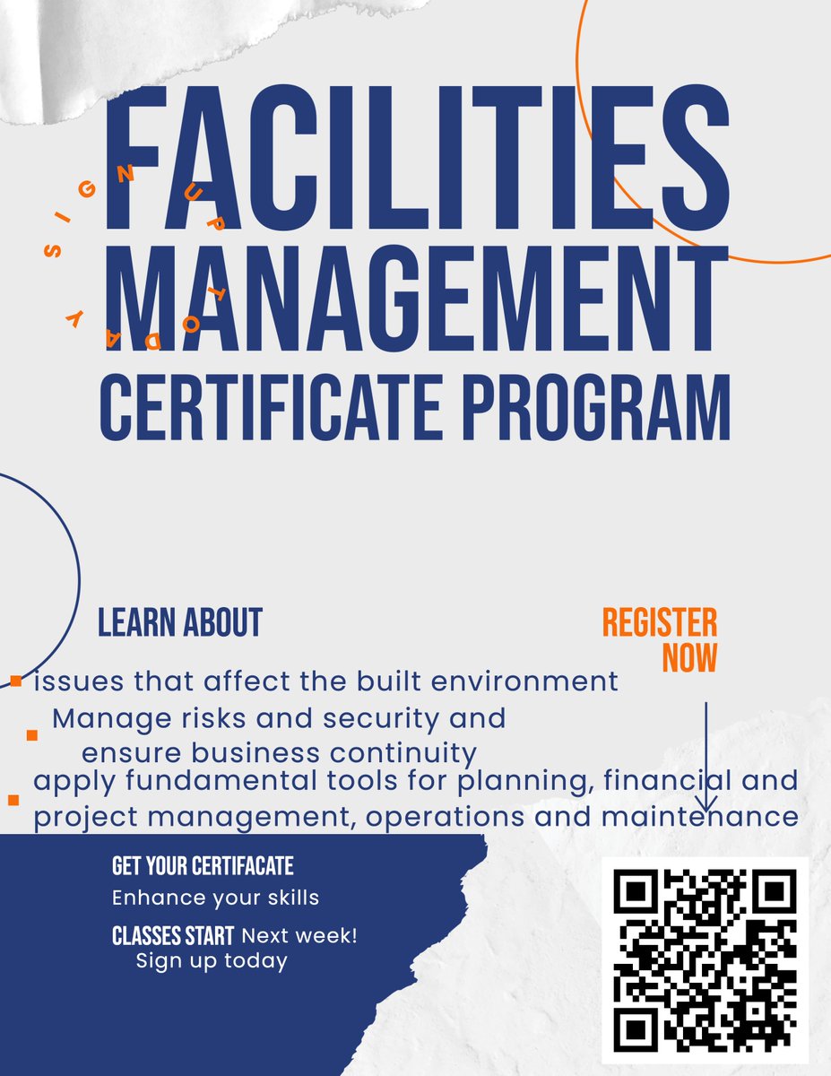 amfmconsulting's tweet photo. Prepare yourself to enter or advance within the growing field of facilities management. This certificate is for facilities management professionals. Build your skills and careers with an FM certificate.
Classes start next week!

Sign up today: https://t.co/o1x6QzlGg4 https://t.co/44xbkSPA9H