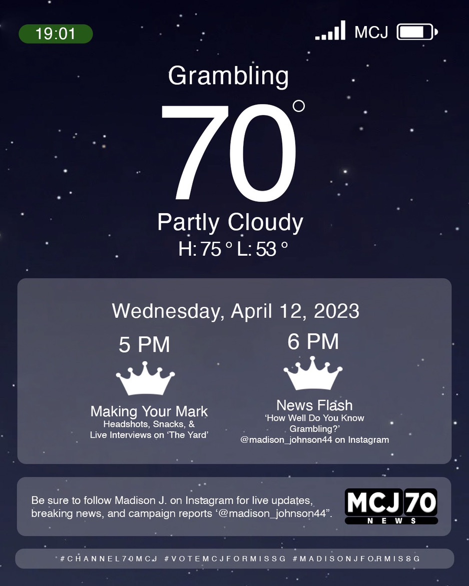 21Jaenic's tweet photo. Just In! 🌍
Today’s weather is 70 degrees, so join us on the YARD at 2! 
#Channel70MCJ #MadisonJforMissG https://t.co/4SYQ2xN43h