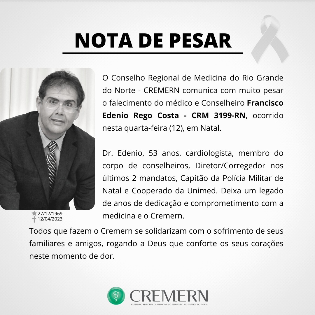 CREMERN's tweet photo. O velório do Dr. Edenio Rego está marcado para ter início às 16h, com missa presente às 17h e o enterro às 18h, no Cemitério Morada da Paz, em Emaús. https://t.co/ydvpLuraCr