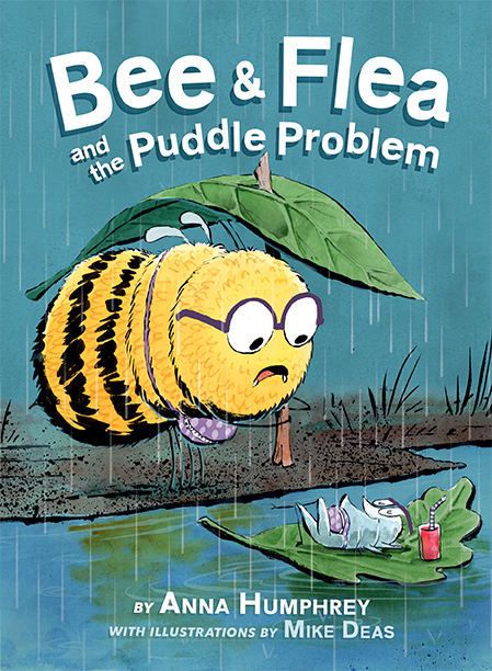 NEW FOR SPRING 🌱 BEE AND FLEA AND THE PUDDLE PROBLEM by @Anna_Humphrey, ill. by Mike Deas is BOOK TWO of a funny #STEM #chapterbook series. Dynamic black-and-white illustrations bring the cast of underwater partygoers to life while readers learn about the water cycle 🐝💧