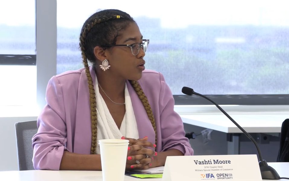 Vashti Moore of <a href="/milspochamber/">Military Spouse Chamber of Commerce</a>, "I didn't know anything about franchising until this morning. Knowing my husband, I think franchising is probably going to be a thought in his head when we get home. Franchising is one of the many pathways to entrepreneurship.” #OpenForOpportunity