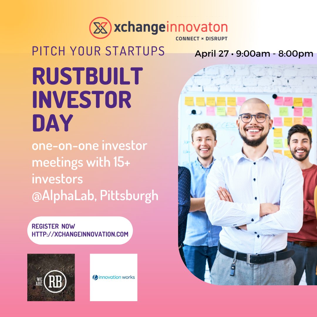 draftpgh's tweet photo. Exciting news for startup founders! Join 15+ investors at @AlphaLab RustBuilt Investor Day for one-on-one meetings and pitch your startup. Register now at https://t.co/k7mCb4hgaA. #startups #investors #Pittsburgh #RustBuilt #investorday #networking #xchangepgh https://t.co/mbnUtmp2cH