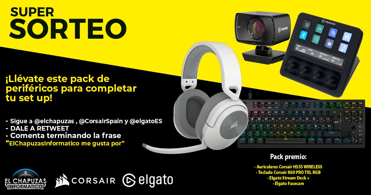 elchapuzas's tweet photo. 💻SORTEO💻

 ➡️Sigue a @elchapuzas a @CorsairSpain y a @elgatoES 
 ➡️Haz retweet 
➡️Comenta  tantas veces como quieras terminando la frase "ElChapuzasInformatico me gusta por". Cuantas más veces más posibilidades de ganar.

Bases: https://t.co/iEiWV2JSsJ https://t.co/hsftd0fywg