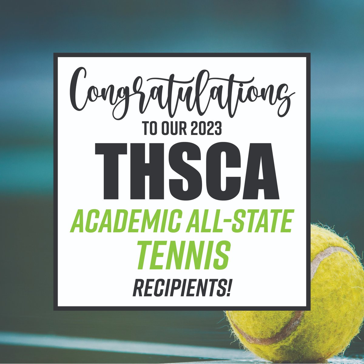 THSCAcoaches's tweet photo. Congratulations to the 2023 THSCA Academic All-State Tennis recipients!
Hard work in the classroom pays off!🧠🎾

Check the teams here: https://t.co/NK3V6B2c5S
#StudentAthletes https://t.co/QdNipYP6lE