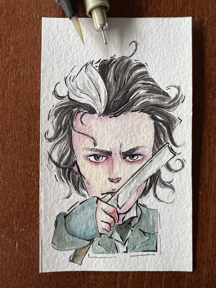 kemysworkshop's tweet photo. Number 2 of this little project to make me keep on practicing. @JohnnyDeppNFT #sweeneytodd #timburton #caricature #miniportrait https://t.co/l3M7yfk5yF