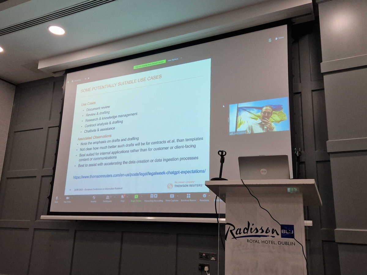 JackGConrad's tweet photo. Delivering a portion of the Future Directions section for the Legal IR &amp; NLP tutorial at #ECIR2023.  Appreciable work was done by my colleagues from the @SymposiumAILaw team, for which I am grateful,
@pahelibh, @kripa1983, @sknigam05, @pawang_iitk.

#LegalAI #LegalTech #IAAIL https://t.co/3WDQYX7q2n