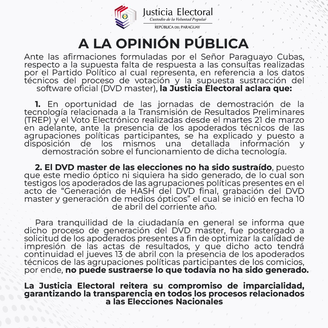 TSJE_Py's tweet photo. #ATENCIÓN | 𝗔 𝗟𝗔 𝗢𝗣𝗜𝗡𝗜𝗢́𝗡 𝗣𝗨́𝗕𝗟𝗜𝗖𝗔

#EleccionesPy2023🇵🇾 https://t.co/Aaoztjm0oN