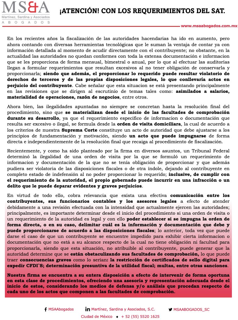 MSAABOGADOS_SC's tweet photo. ¡ATENCIÓN! CON LOS REQUERIMIENTOS DEL SAT
3 Min
#MSA #Abogados #Sat #Mexico #DerechoTributario #DerechoFiscal #fiscalizacion #AsimiladosASalarios #MaterialidadDeOperaciones #RazonDeNegocios #TaxLaw #tributacion #LitigioFiscal
Visita nuestra nueva pagina: https://t.co/hMhS2PqQfP https://t.co/7WfcNIbSye