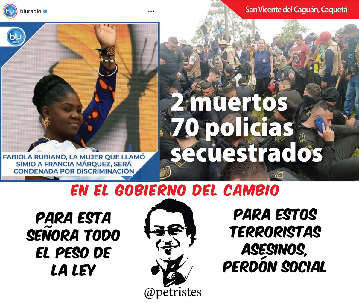 petristes's tweet image. Así esta la justicia colombiana hoy #simio #fabiolarubiano #franciamarquez #petristes #pozoscaguan #policias