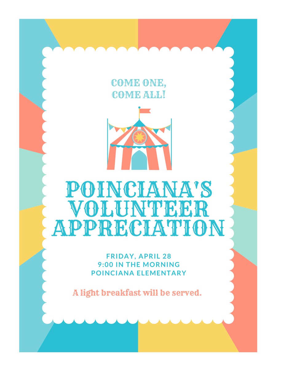 Calling all PES volunteers...it is time to celebrate  the hard work you have done to help our Pelican students.  Join us on Friday, April 28th, at 9 am for fun, food, and recognition.  #CircusCelebrations #WeLoveOurVolunteers