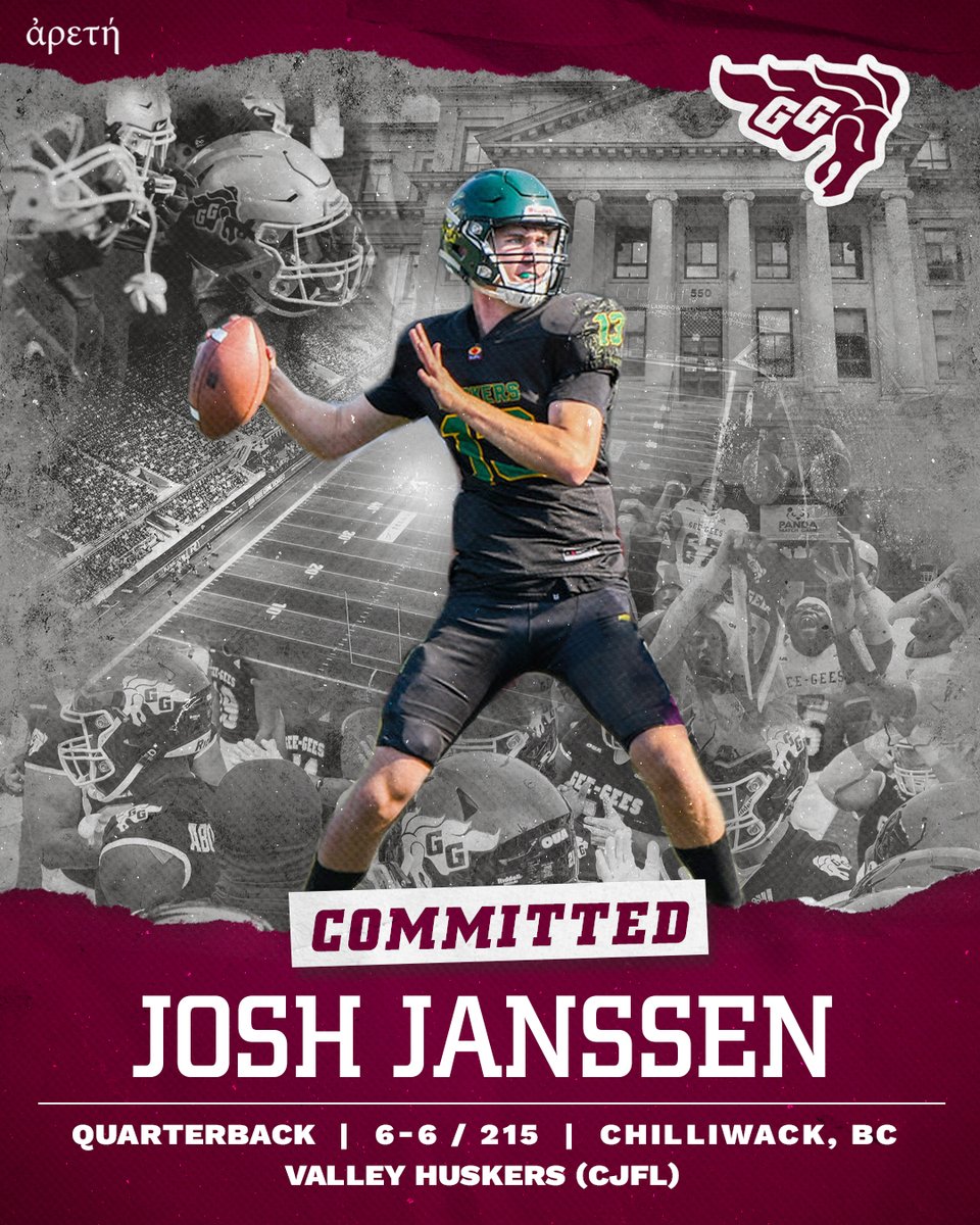 We are very excited to welcome QB Josh Janssen to the Gee-Gees family!

From Chilliwack, BC, Josh played the past two seasons with the Valley Huskers in the CJFL. Last year, Josh threw for 23 touchdowns while completing 60% of his passes.

Welcome to #GGnation! 🤝