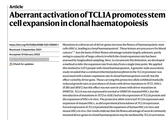 Alex Bick (@alexbickmdphd) on Twitter photo Out in <a href="/Nature/">nature</a> today, we describe a new method "PACER" to estimate clonal expansion rate and use it to identify that aberrant TCL1A activation as a cause of #CHIP expansion and potential therapeutic target @J__Stock <a href="/Jk_Gopakumar/">Jk Gopakumar</a> <a href="/jaiswalmdphd/">Siddhartha Jaiswal</a> nature.com/articles/s4158… Out in <a href="/Nature/">nature</a> today, we describe a new method "PACER" to estimate clonal expansion rate and use it to identify that aberrant TCL1A activation as a cause of #CHIP expansion and potential therapeutic target @J__Stock <a href="/Jk_Gopakumar/">Jk Gopakumar</a> <a href="/jaiswalmdphd/">Siddhartha Jaiswal</a> nature.com/articles/s4158…
