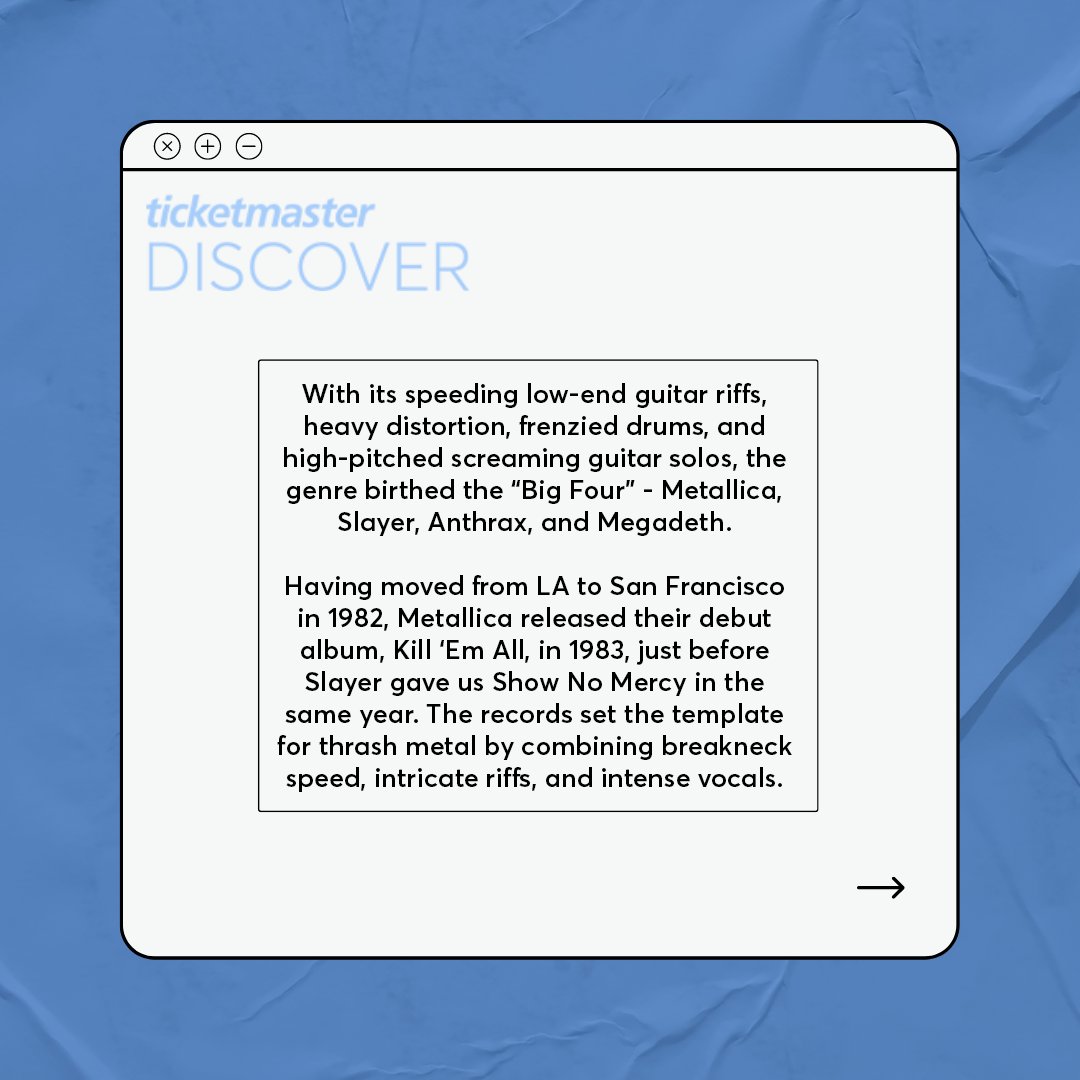 TicketmasterUK's tweet image. Followed by the birth of the sub-genres “Big Four” 🎸

#TMDeepDive #WTFis