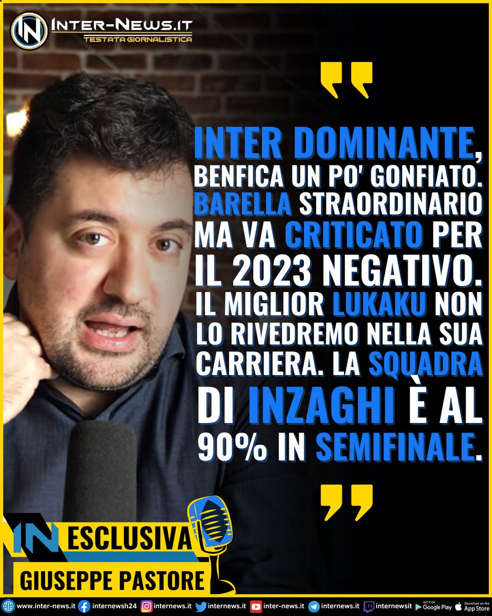 internewsit's tweet photo. ⚫️🔵 IN ESCLUSIVA

Giuseppe Pastore ha parlato con noi della vittoria dell'#Inter in #ChampionsLeague contro il #Benfica. Il giornalista ha evidenziato qualche statistica e il rendimento di alcuni giocatori.

Link per leggere l'intervista realizzata da Emanuele Rossi (@ema9_45). https://t.co/OswTueVRUn
