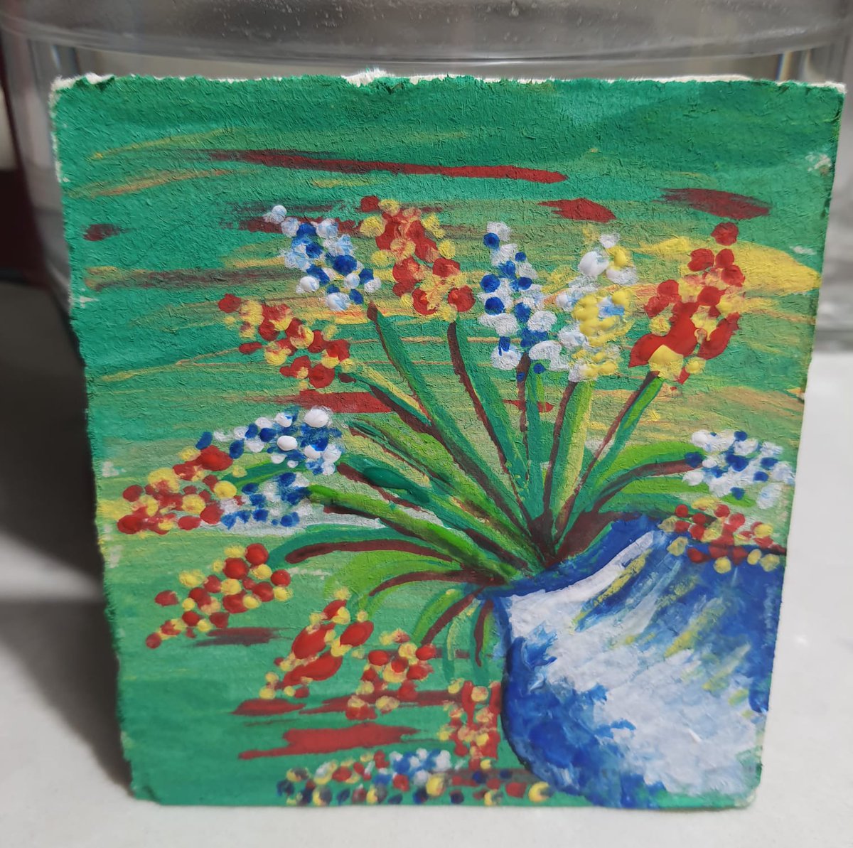 Handmade decorated magnet
View with flowers in jug
#EtsyHandmade 
#handmadegifts 
#handmademagnets
#artymom