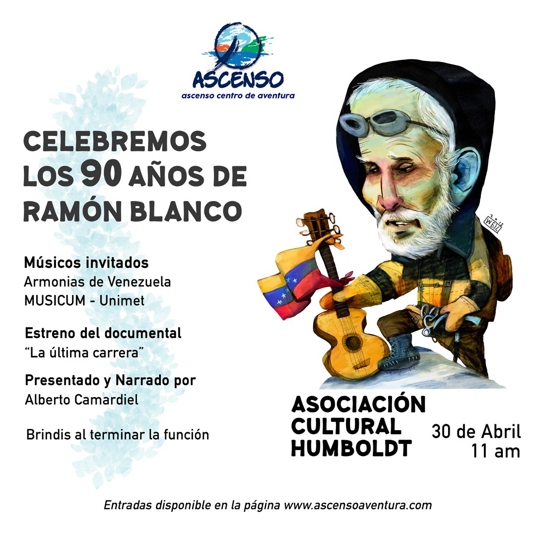Este 30 de abril en la Asociación Cultural Humboldt a las 11 am se dará cita un concierto especial organizado por Ascenso, en celebración a los 90 años de Ramón Blanco, concierto que contará con la participación de las agrupaciones Armonías de Venezuela y Musicum de Unimet.