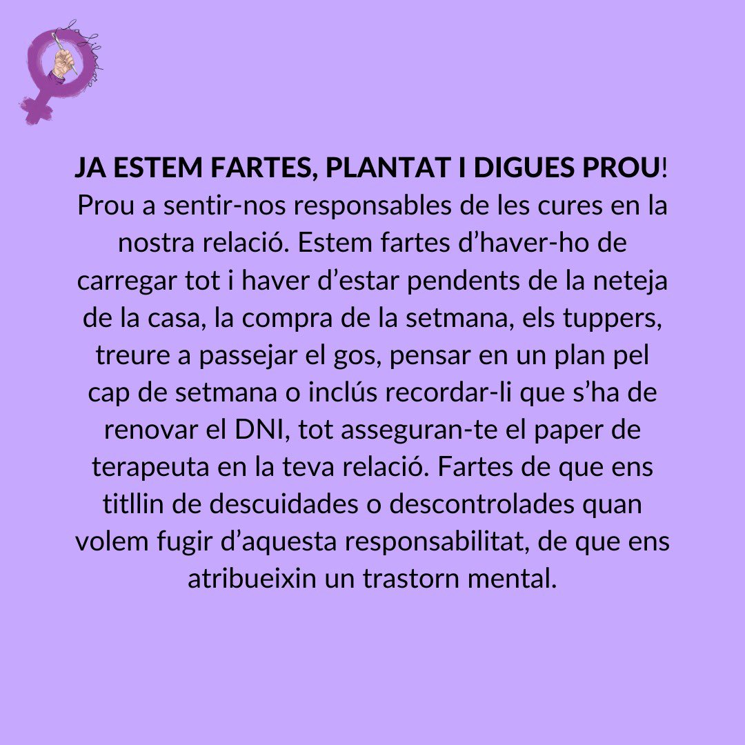 lafiladoraP9's tweet photo. Si quasi totes les teves respostes han estat la C… T’ha tocat ser la exnovia cuidadora!
Ja n’estem fartes! 
Perquè hem d’assumir els rols de cures dins les relacions però si no ho fem LES BOGES SOM NOSALTRES! 😡🔥 https://t.co/z5xcaDsIPg