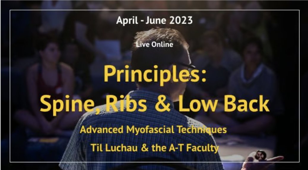 Discounts End Soon! 

Principles: Spine, Ribs, &amp; Low Back

Join us for 6 live 75min interactive meetings on the principles and goals of my popular Spine, Ribs, &amp; Low Back AMT manual therapy training.

Don't miss out!
👉 bit.ly/principles-spi…

#tilluchau #advancedtrainings