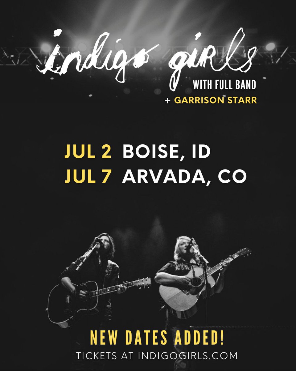 Head's up! Two more dates have just been added to our Summer 2023 tour 🌞 7/2 - Boise, ID @ Outlaw Field, Idaho Botanical Garden 7/7 - Arvada, CO @ Arvada Center Outdoor Amphitheatre Presale starts now! Code: LOOKLONG Check out indigogirls.com for complete tour dates