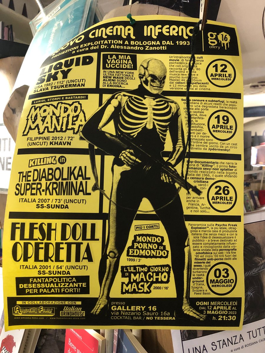 ArchivioGrafton's tweet photo. Nuovo Cinema Inferno
le proiezioni del Dr. Alessandro Zanotti
da 30 anni il maestro del cinema underground bolognese https://t.co/pewcv5CmaA