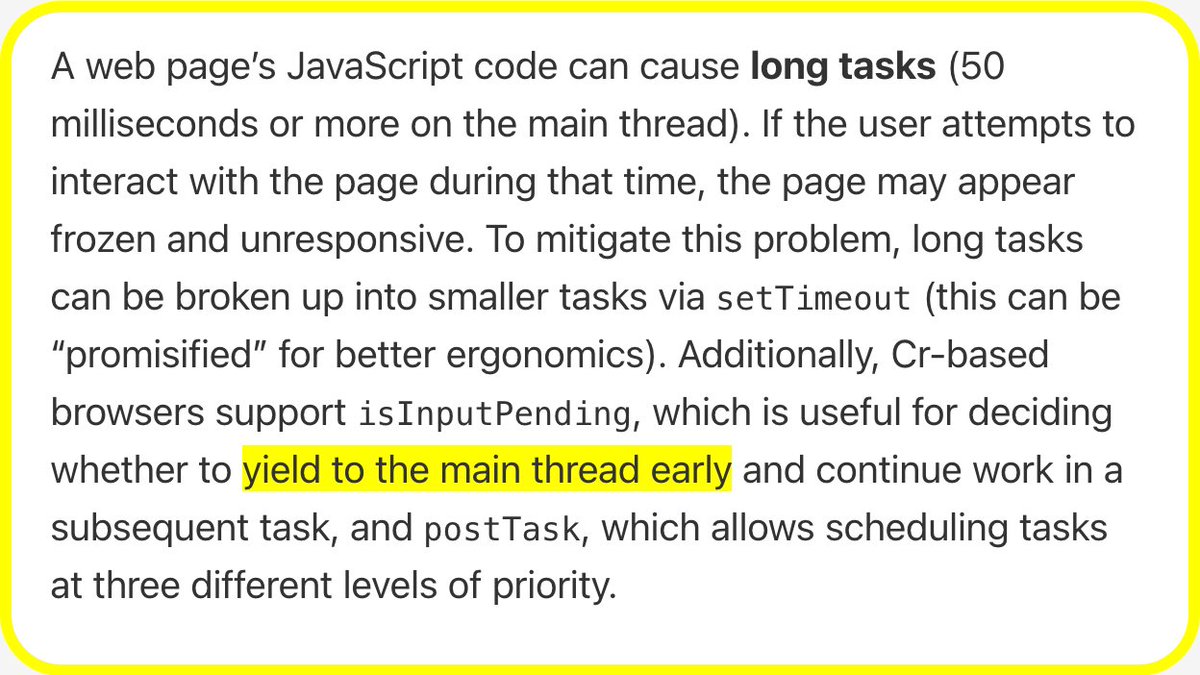WebPlatformNews's tweet image. Yielding after 50 milliseconds to keep the page responsive webplatform.news/#1681307407000