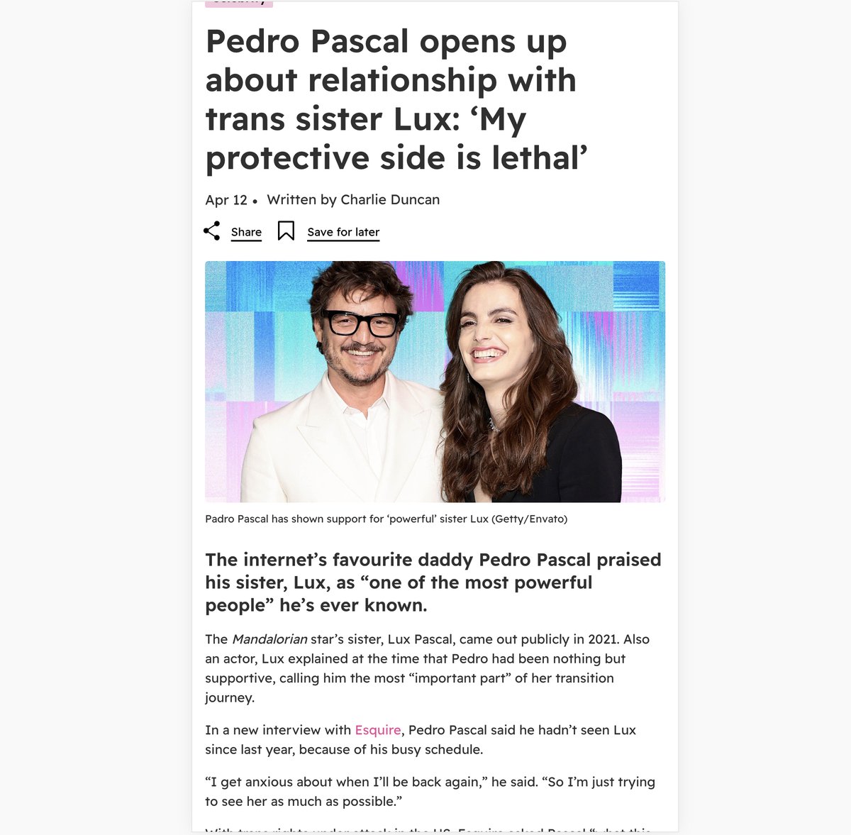 TransValid's tweet photo. ●HELL YES!!!!👏👏👏
“I wouldn’t want to speak on her behalf,” he said. “But she is and has always been one of the most powerful people and personalities I’ve ever known. My protective side is lethal, but I need her more than she needs me.” PEDRO PASCAL

https://t.co/aUe3OBkKr9 https://t.co/uJI1GTUAFB