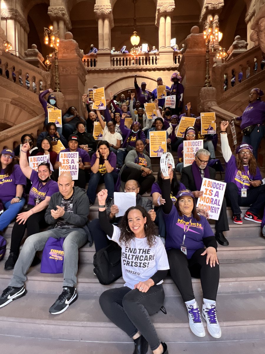 Healthcare workers from across New York State are in Albany today to raise the alarm about the funding crisis for safety net hospitals and home health services if @GovKathyHochul does not #CloseTheMedicaidGap and #EndHealthcareInjustice!