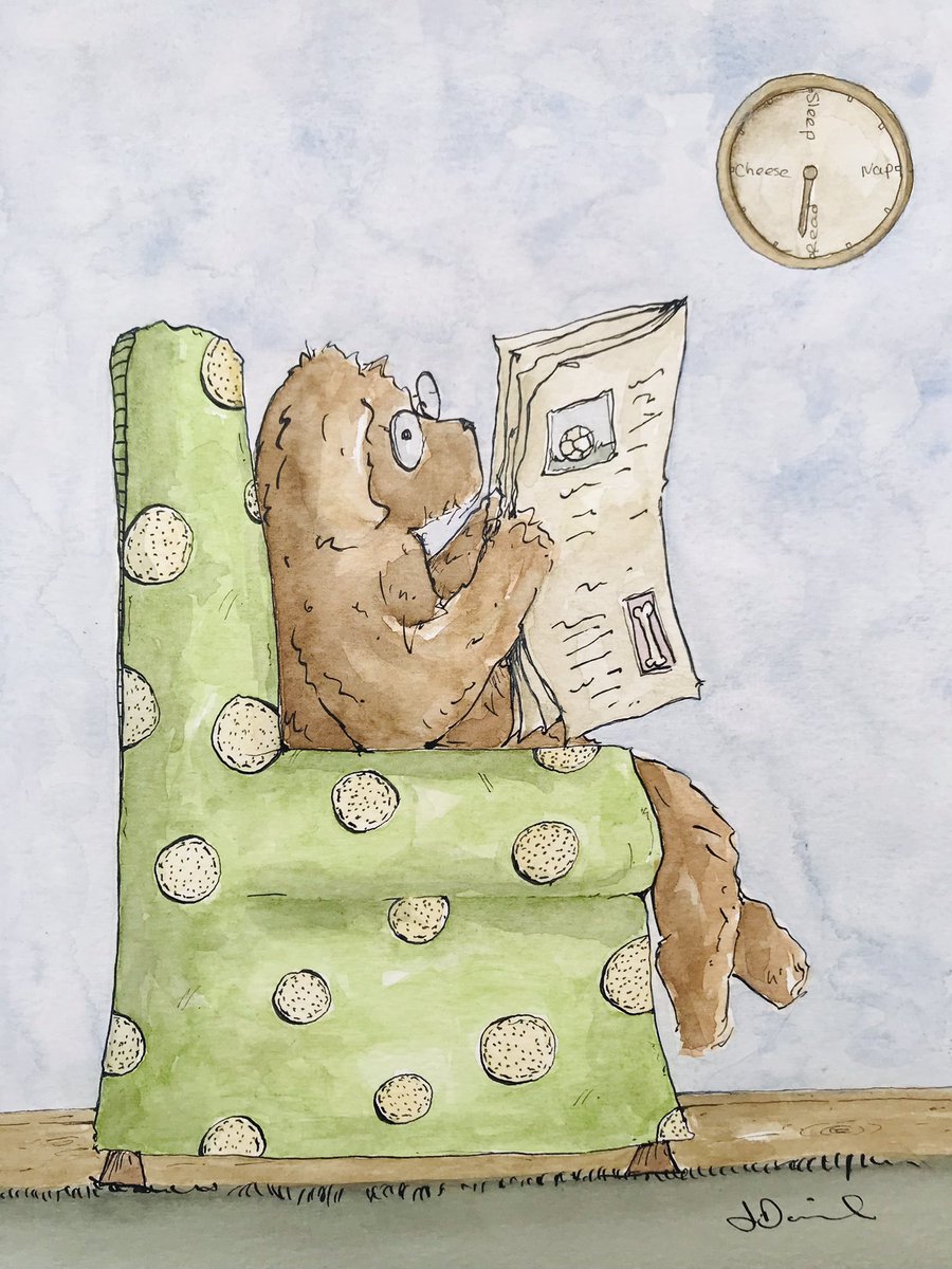 danieljac175's tweet photo. 9 o'clock is cheese tax time! Ted's favourite time of the day 🧀♥️ 

A4 Original watercolour illustration £38 plus p&amp;p. #dog #cockapoo #ginger #fathersdaygifts #cockapoolove #illustrator #watercolourart #watercolour #derbyshireart https://t.co/0BcrhY9Iac