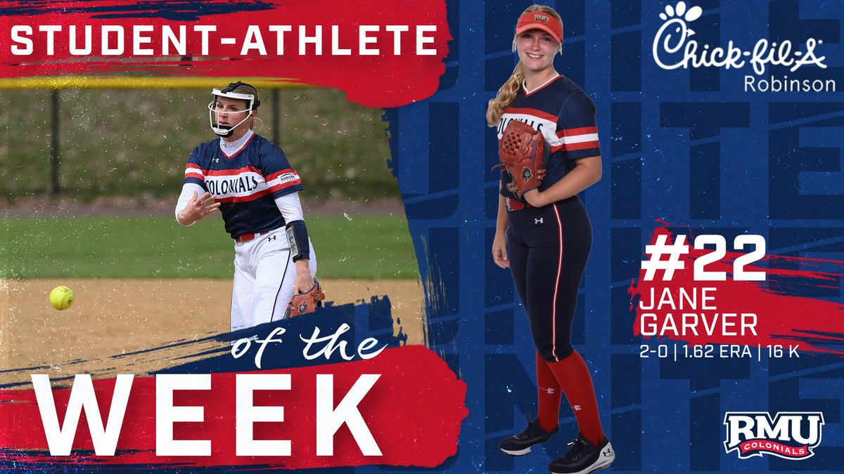 RMUAthletics's tweet photo. Here they are‼️ Your @CFARobinson RMU Student-Athletes of the Week for April 12, 2023‼️

🥎: Logan Black - @RMUSoftball

🥎: Jane Garver - @RMUSoftball

#BobbyMo | 🔵⚪🔴 | #RMUnite https://t.co/MPxFVZ22dC