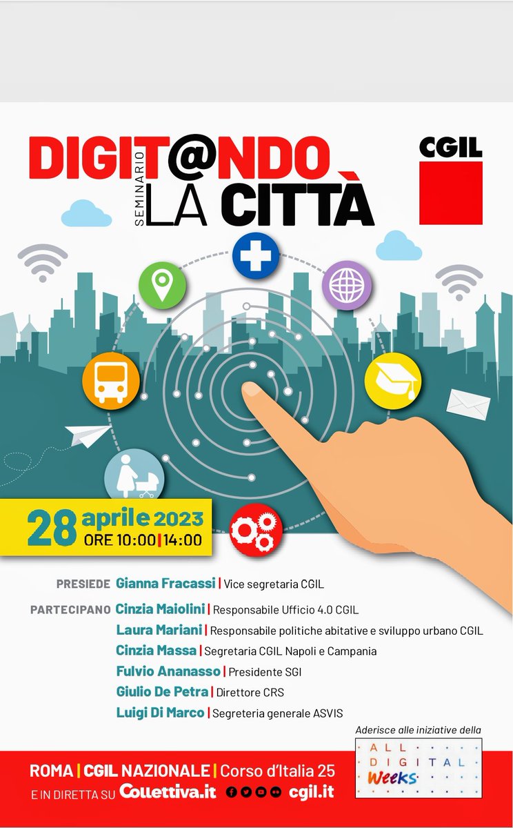 CinziaMaiolini's tweet photo. #alldigitalweek
#tecnologia #progettazionepartecipata #mobilità #pianificazionestrategica #cittàsociale #cittàsostenibile #educazionecriticaaldigitale #smartness
@cgilnazionale
@giannafracassi
@FAnanasso
@ADeLuca_SlcCgil
#giuliodepetra
#luigidimarco
#lauramariani https://t.co/aQXEehcs7n