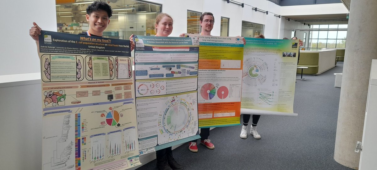 LangridgeLab's tweet image. Some excited students @TheQuadram today. Our Cailean Carter (#376), @MetaRudder (#349) @NisbetAlice (#291) &amp;amp; @ae_mather&apos;s @goodolgab1 (#365) are ready to present their posters to @MicrobioSoc #microbio23 next Monday. So much #coolscience heading to #Birmingham #sneakpeak